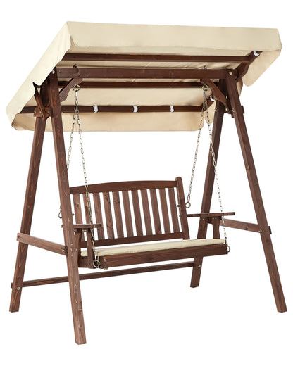 Garden Swing Seat 2 Seater With Canopy Beige Fabric