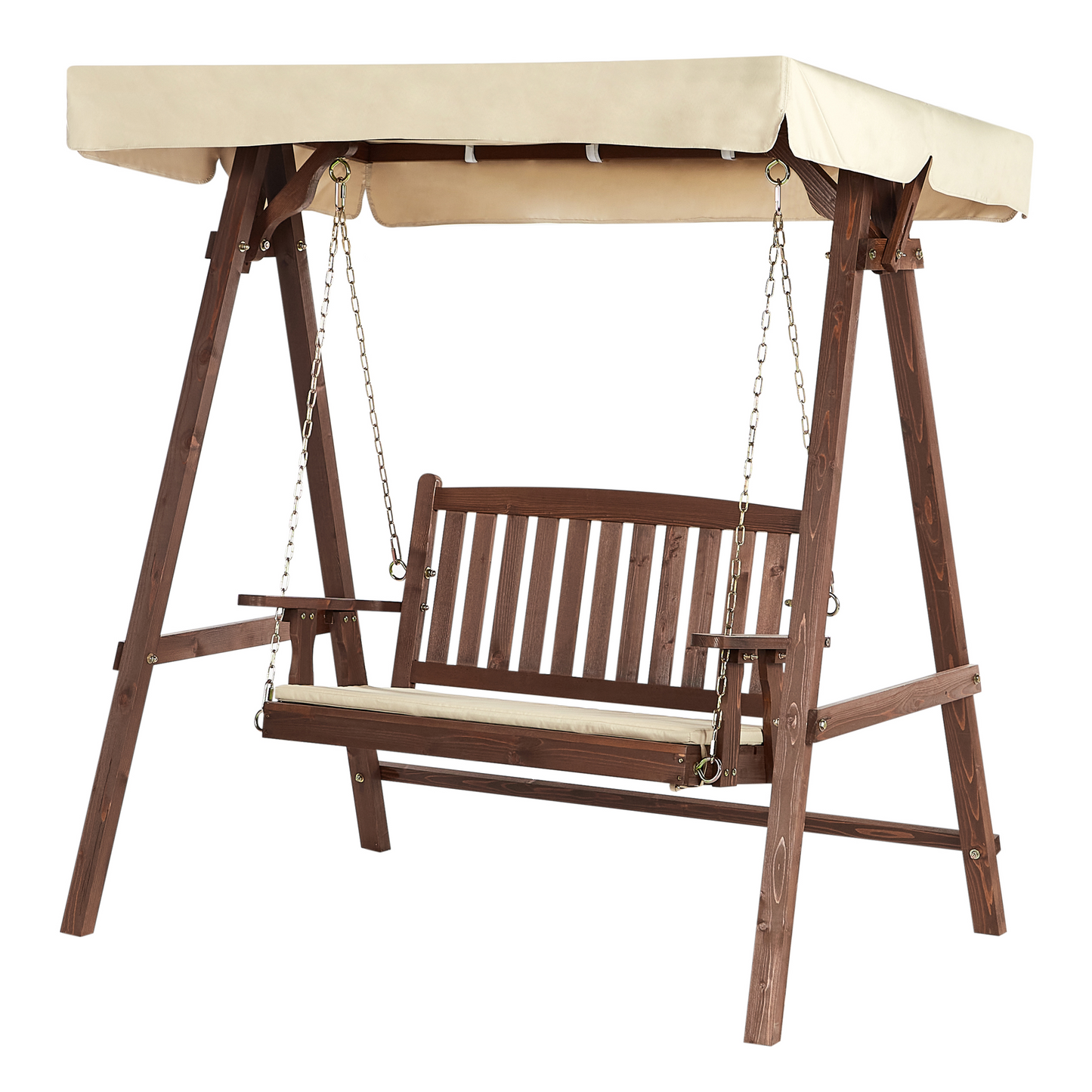 Garden Swing Seat 2 Seater With Canopy Beige Fabric
