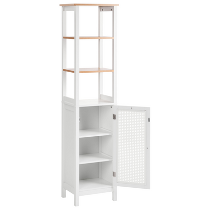 CasaLux White MDF Tall Bathroom Cabinet 30 X 160 Cm With Shelves And Perforated Door