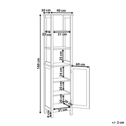 CasaLux White MDF Tall Bathroom Cabinet 30 X 160 Cm With Shelves And Perforated Door