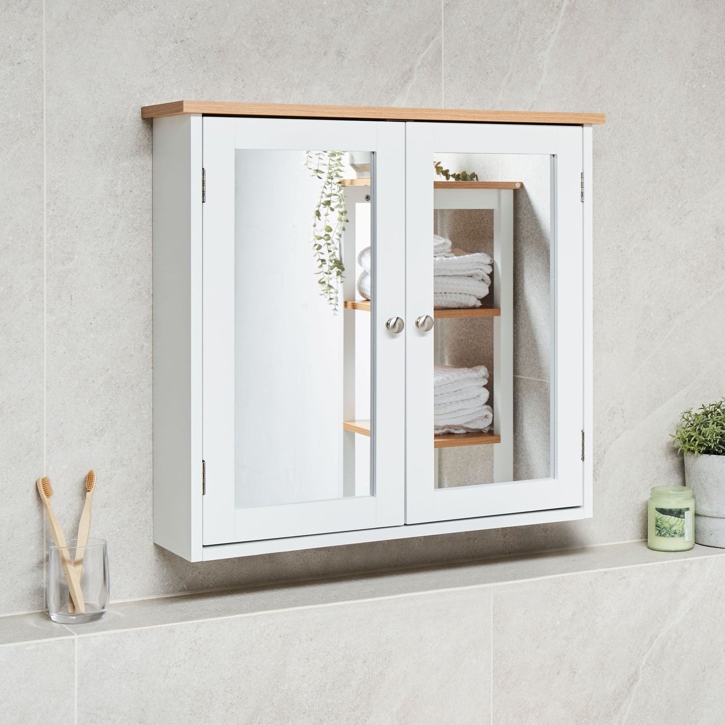 NordicLight Bathroom Mirror Cabinet White MDF 17x60 cm Wall Mounted