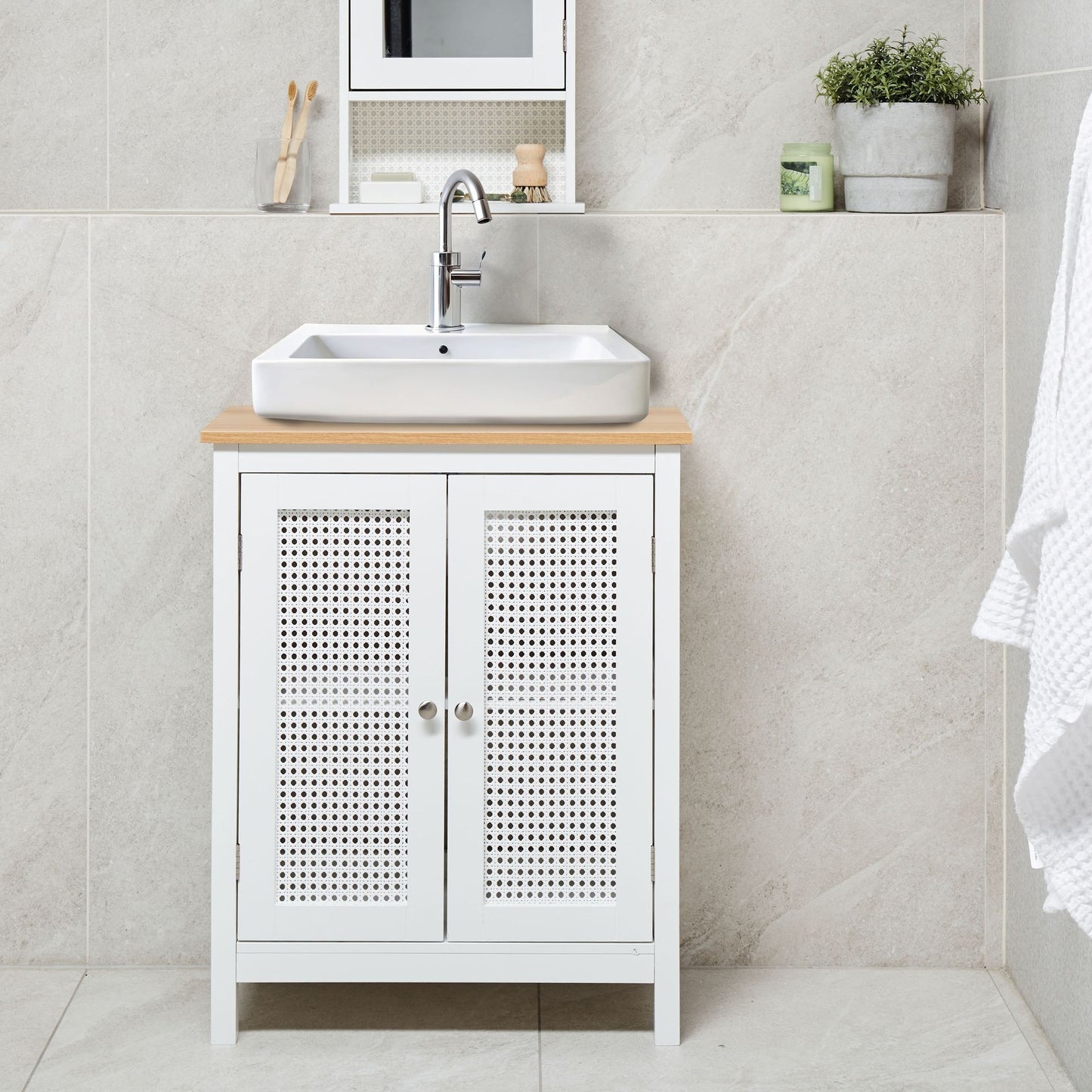 Aurora Washbasin Cabinet White MDF 60 x 75 cm Perforated Doors
