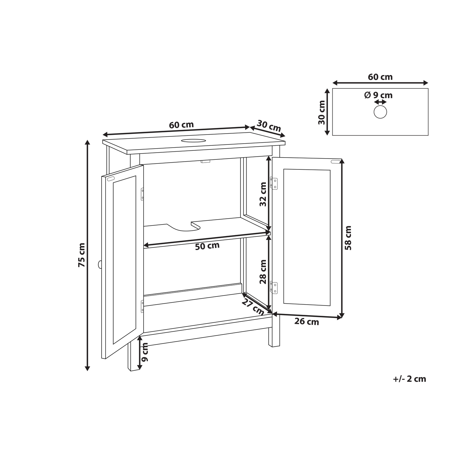Aurora Washbasin Cabinet White MDF 60 x 75 cm Perforated Doors