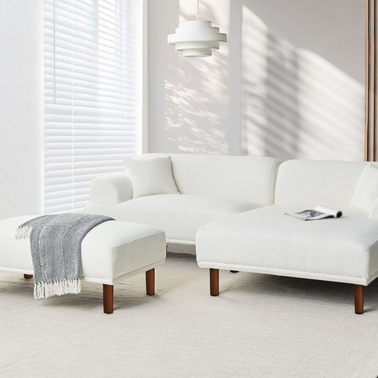 Boucle White Ottoman Rectangular Footstool On Legs