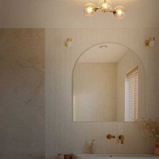 Brass Glass and Iron 3-Light Ceiling Fixture