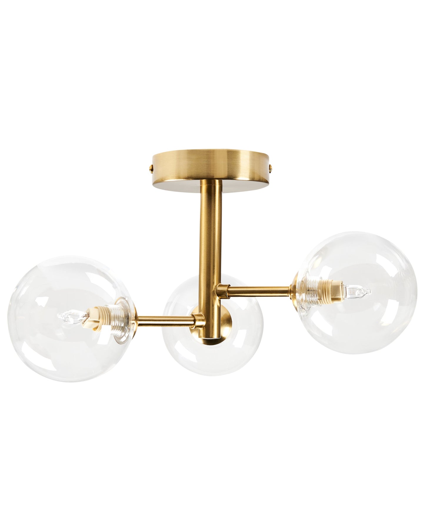 Brass Glass and Iron 3-Light Ceiling Fixture