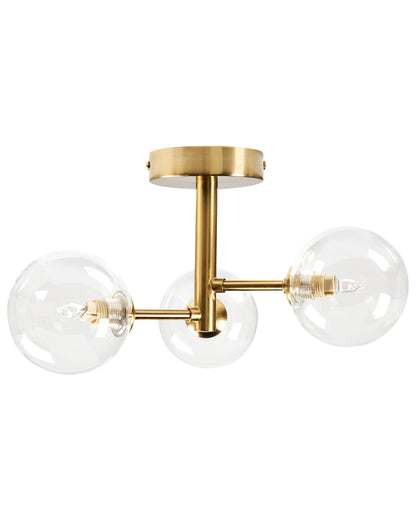 Brass Glass and Iron 3-Light Ceiling Fixture