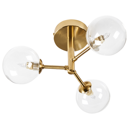 Brass Glass and Iron 3-Light Ceiling Fixture