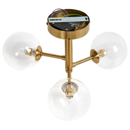 Brass Glass and Iron 3-Light Ceiling Fixture