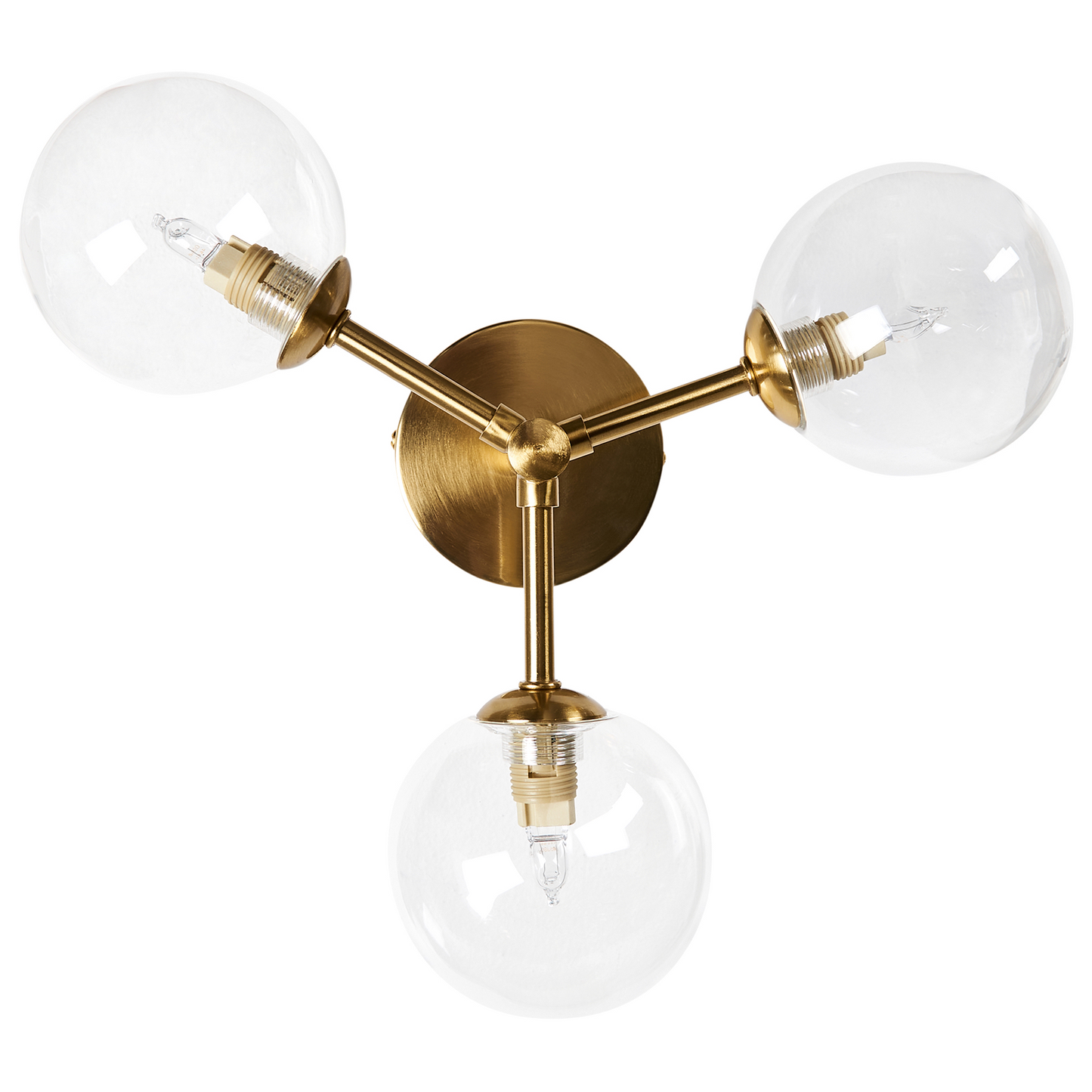 Brass Glass and Iron 3-Light Ceiling Fixture