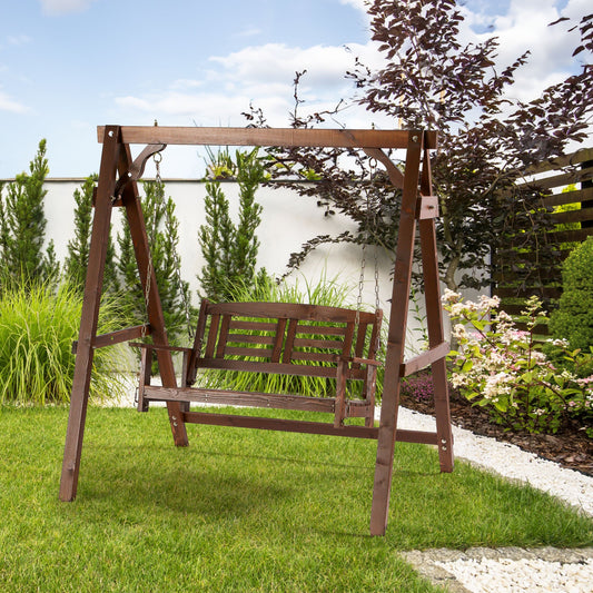 Garden Swing Seat Spruce Wood Frame 2 Seater Freestanding