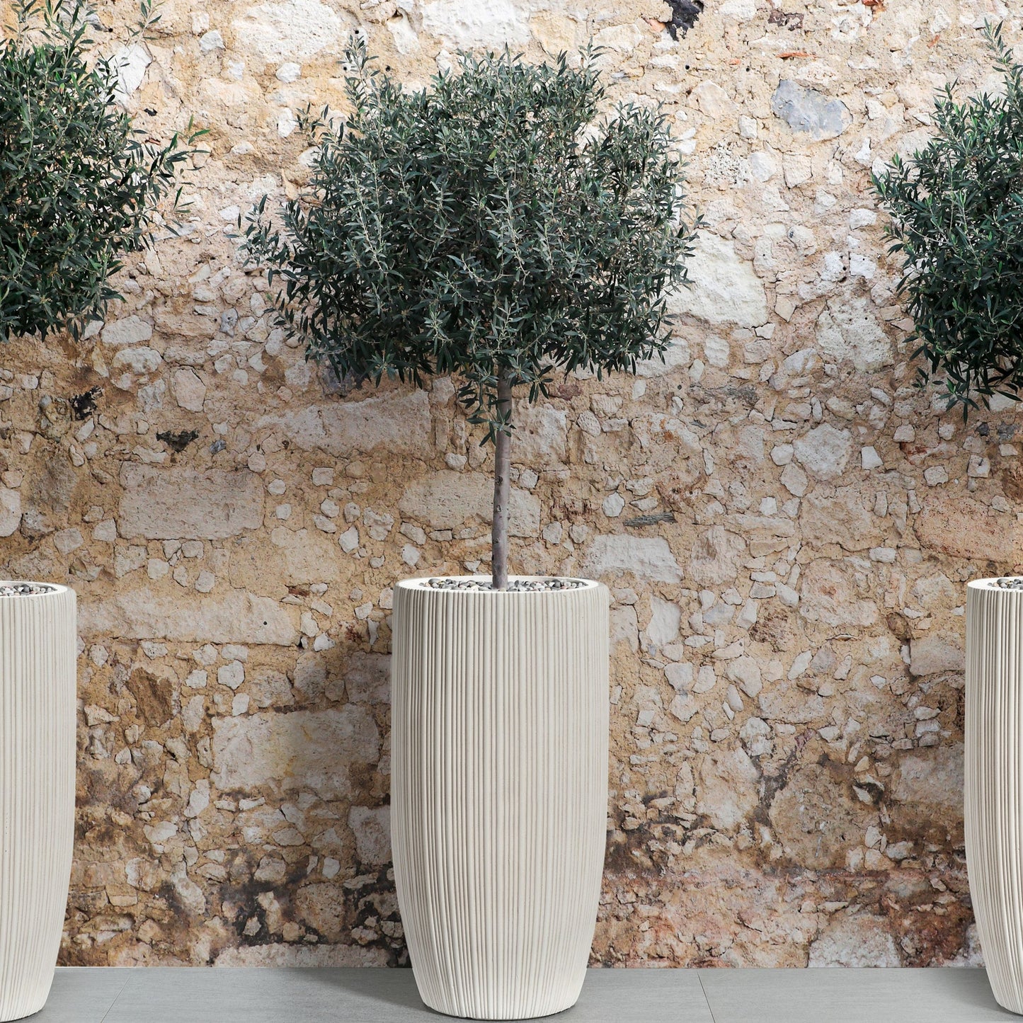Beige Pinstripe Plant Pot 35 x 35 x 70cm Weatherproof Indoor Outdoor