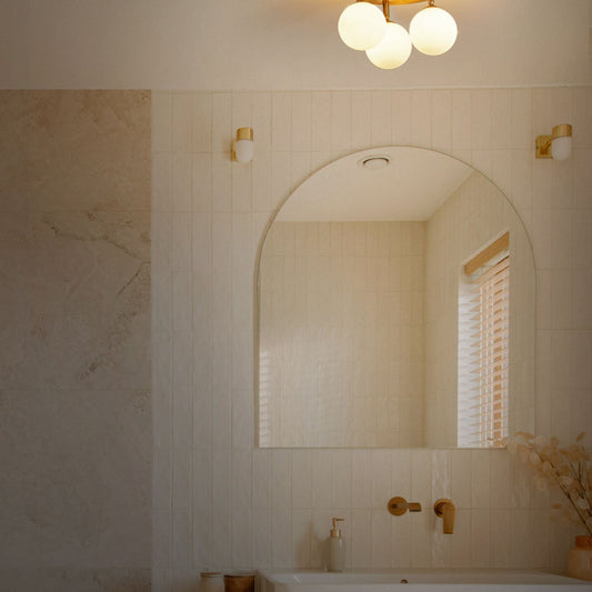 Three-Light Brass Ceiling Light With White Glass Globes