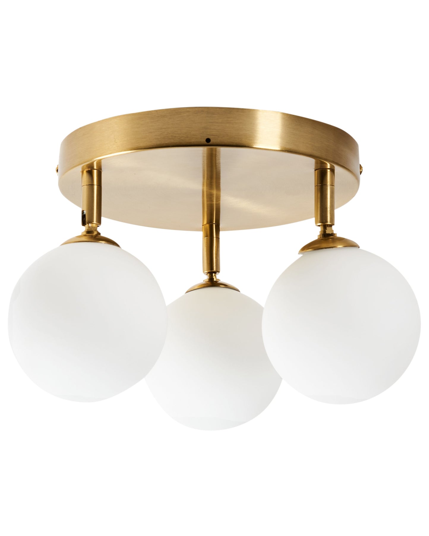 Three-Light Brass Ceiling Light With White Glass Globes