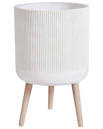 Elevated Plant Pot Beige 35 x 35 x 57cm Round Tall Planter Pinstriped Indoor Outdoor Weather Resistant