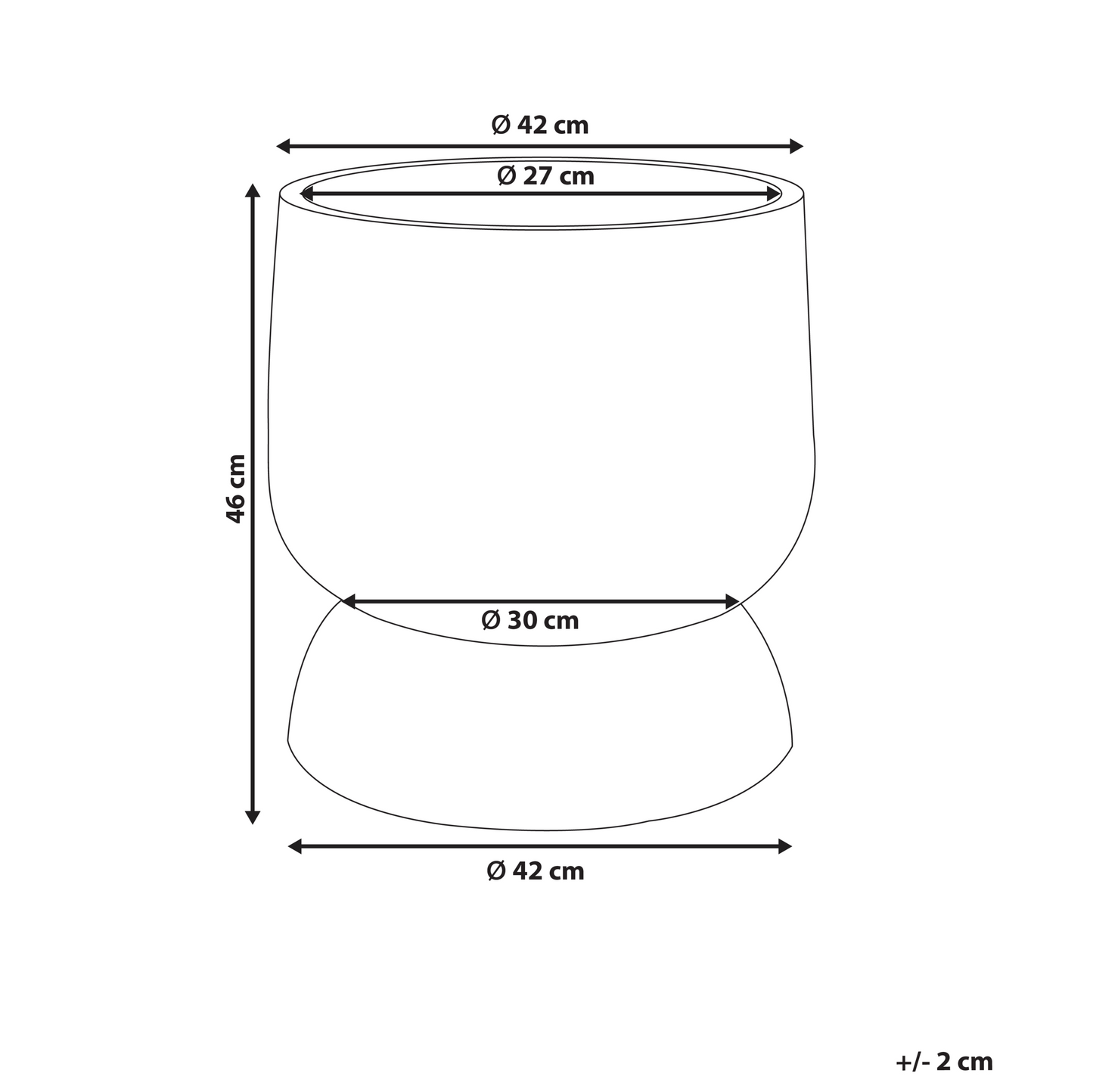 Plant Pot Grey 42 x 42 x 46cm Round Concrete Weather Resistant