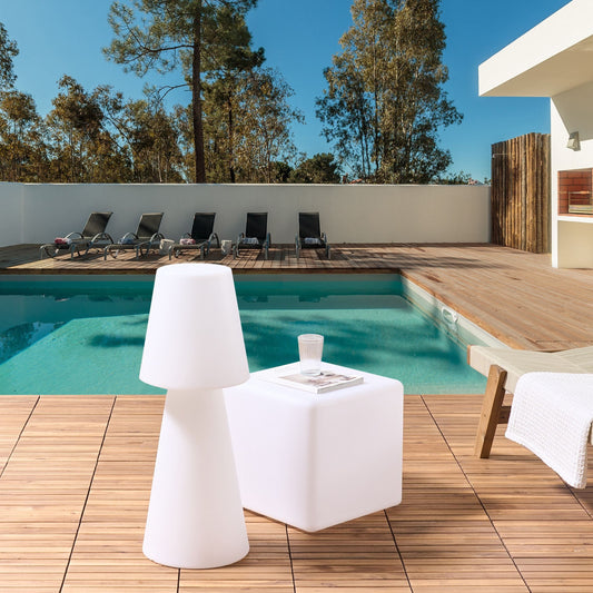 Outdoor LED Floor Lamp White IP54 Waterproof With Remote Control, Rechargeable, 16 Color Options