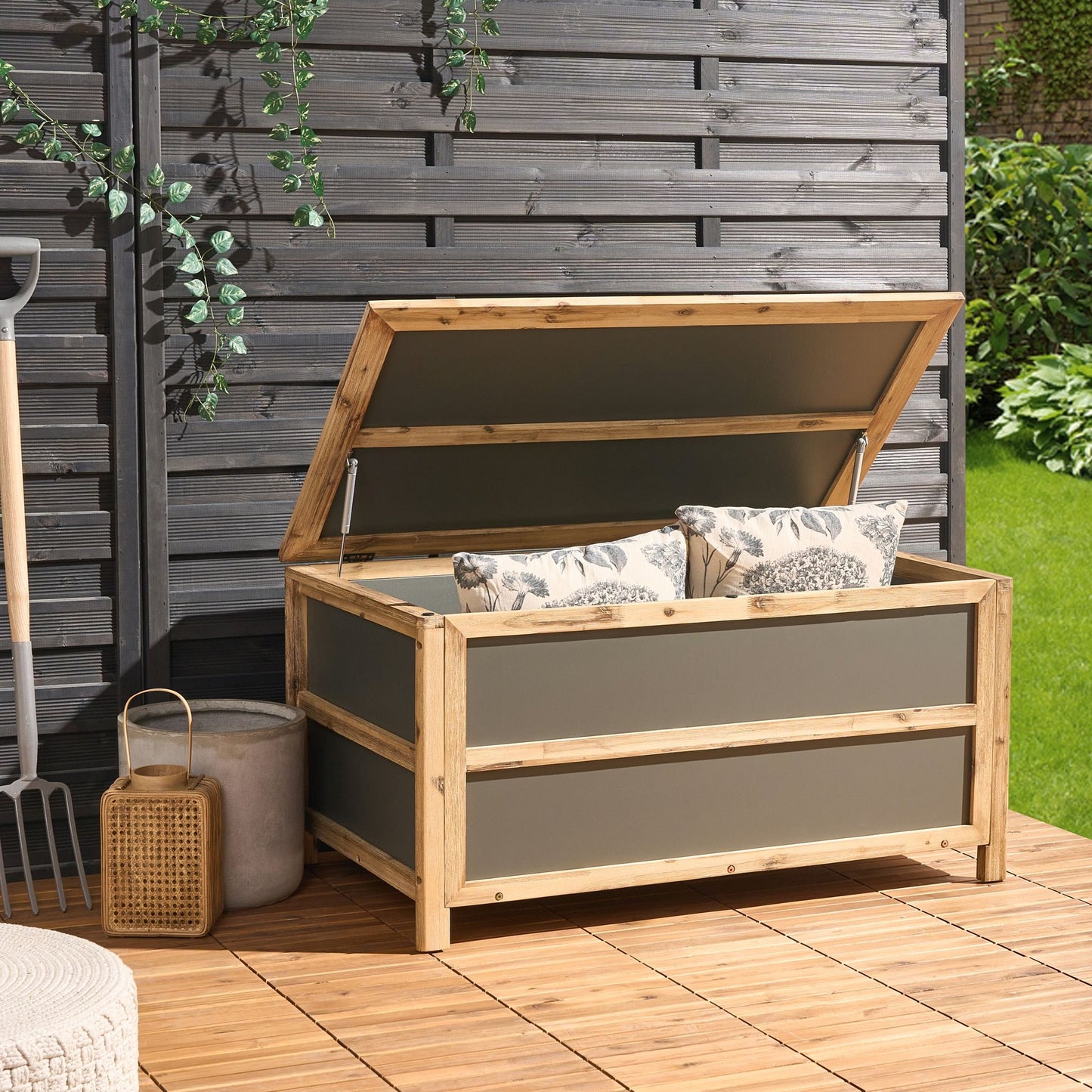 Grey Concrete Acacia Wood Outdoor Storage Box 330L