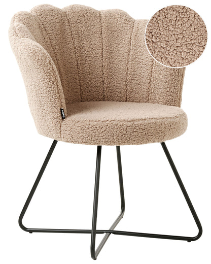 Beige Boucle Armless Shell Back Chair Black Metal Frame