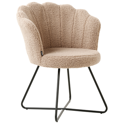 Beige Boucle Armless Shell Back Chair Black Metal Frame