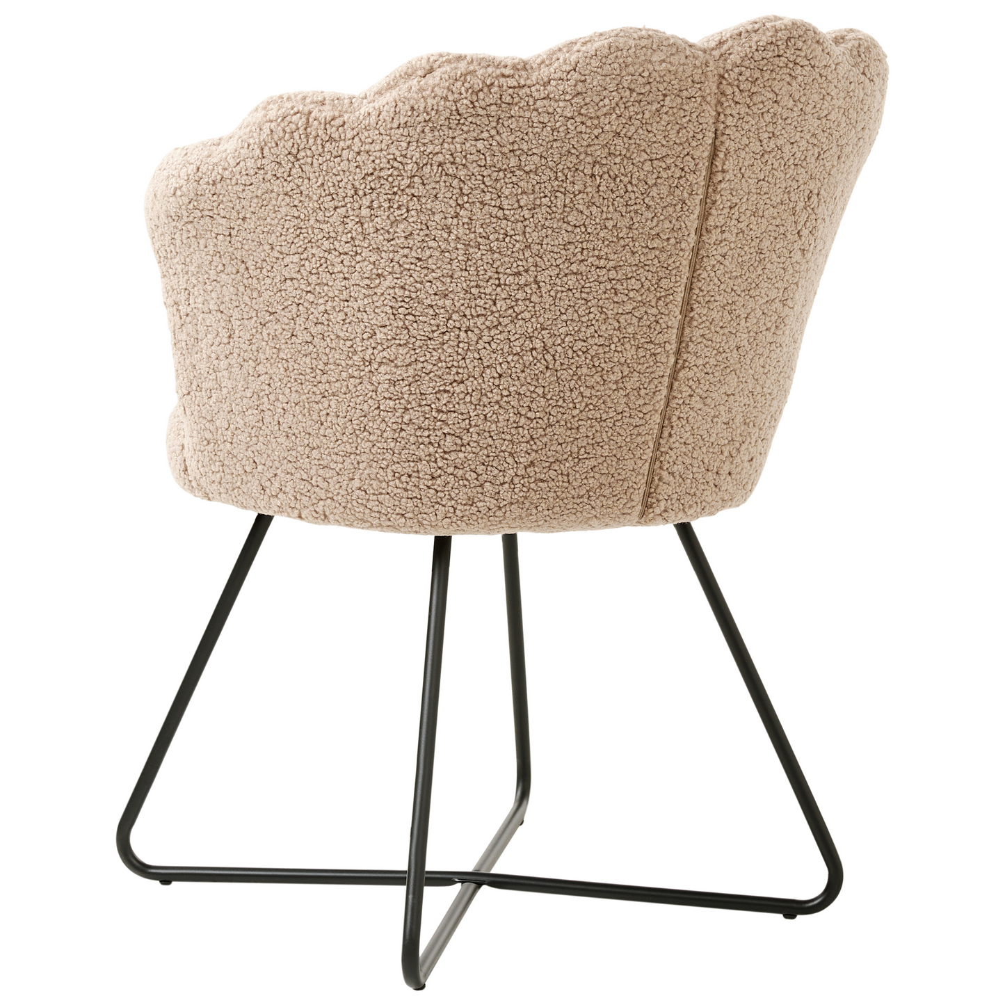 Beige Boucle Armless Shell Back Chair Black Metal Frame