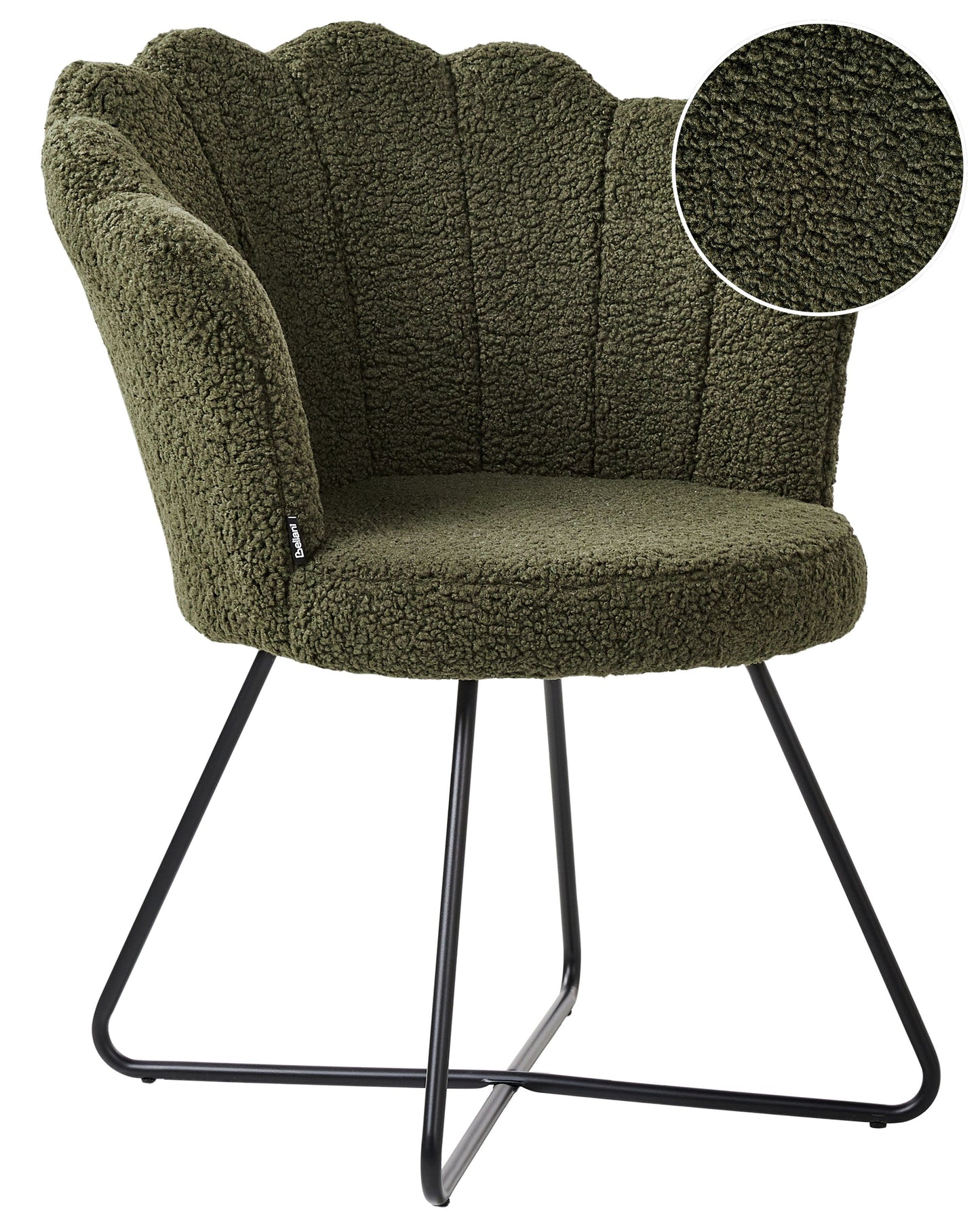 Armless Chair Dark Green Boucle Shell Back Black Metal Frame