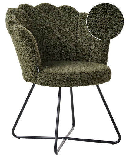 Armless Chair Dark Green Boucle Shell Back Black Metal Frame