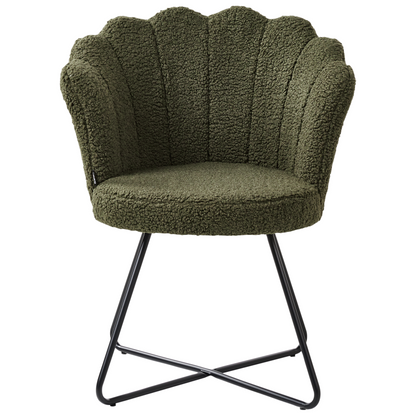 Armless Chair Dark Green Boucle Shell Back Black Metal Frame