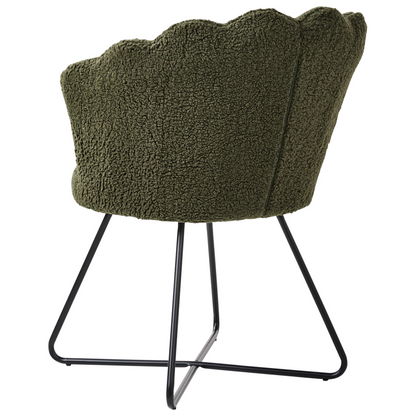 Armless Chair Dark Green Boucle Shell Back Black Metal Frame