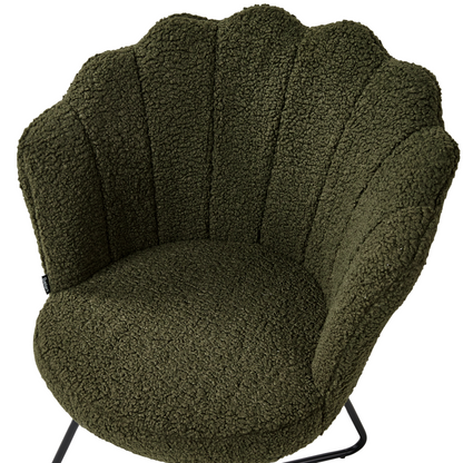 Armless Chair Dark Green Boucle Shell Back Black Metal Frame