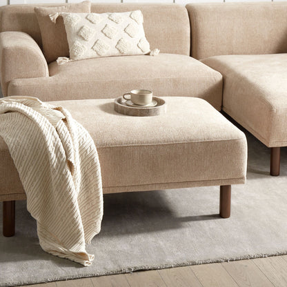 Beige Water-Repellent Ottoman Footstool With Wooden Legs