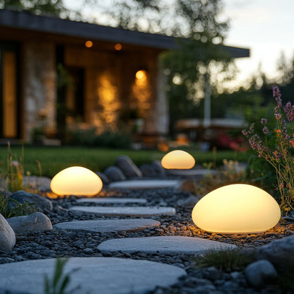 Outdoor LED Stone Shaped Floor Solar Lamps Set Of 3 With Remote Control IP54 Waterproof