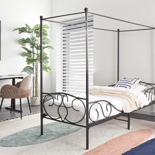 Canopy Bed Frame Black Metal 90 x 200 EU Single Retro
