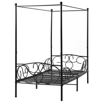 Canopy Bed Frame Black Metal 90 x 200 EU Single Retro