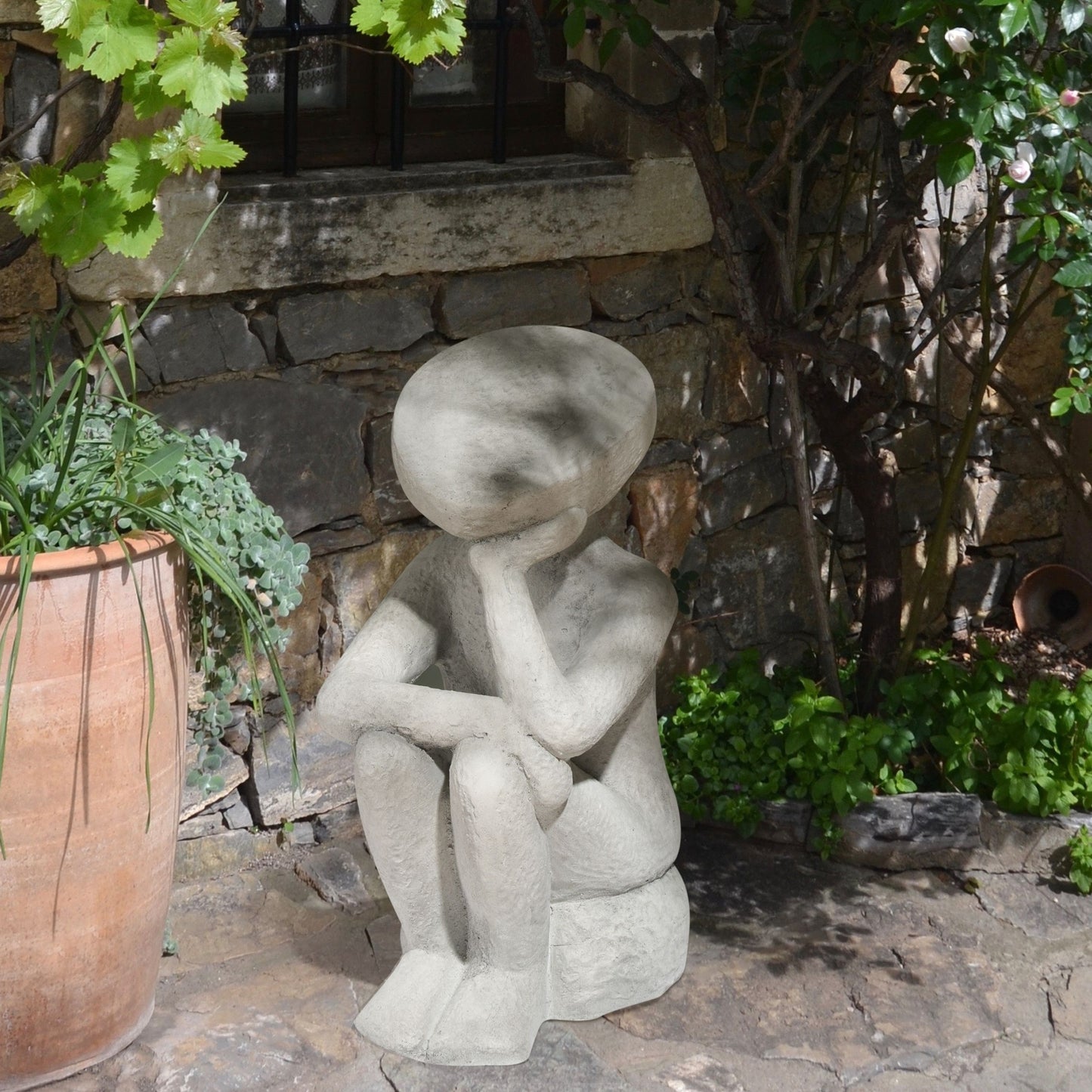 Decor Grey Figurine Contemplative Pose Indoor Outdoor Accent Piece For Garden And Living Room