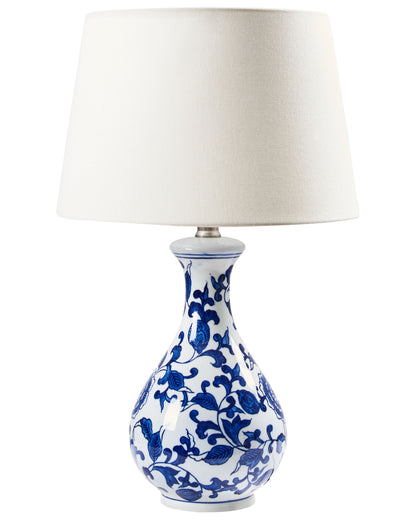 Table Lamp Blue and White Porcelain Base Floral Drum Shade