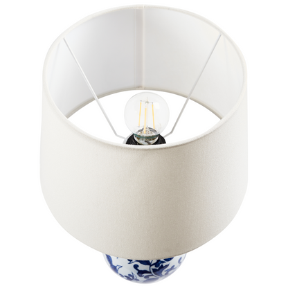 Table Lamp Blue and White Porcelain Base Floral Drum Shade