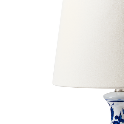 Table Lamp Blue and White Porcelain Base Floral Drum Shade