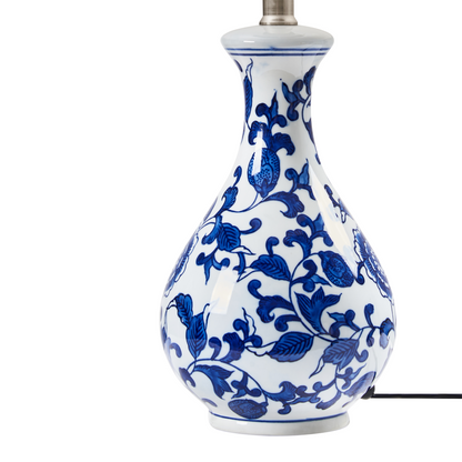 Table Lamp Blue and White Porcelain Base Floral Drum Shade
