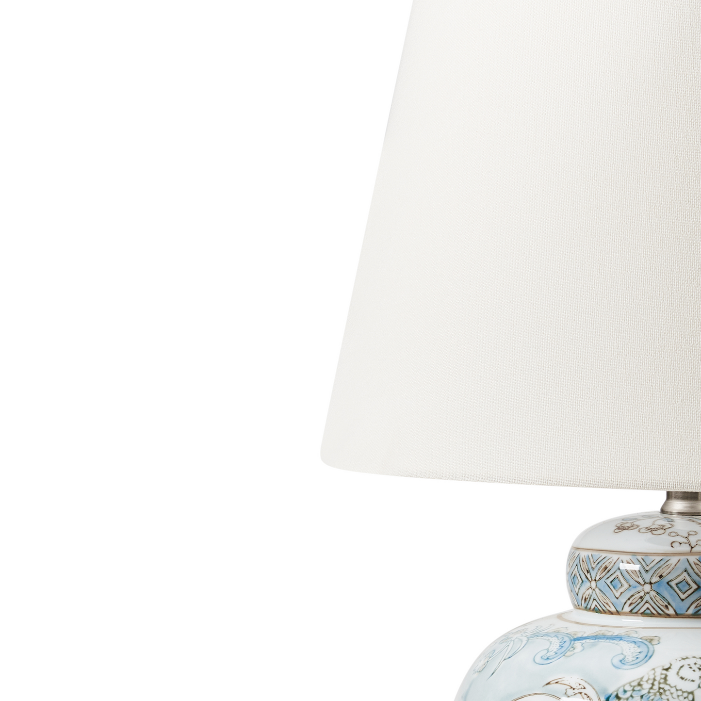 Hand Painted Blue White Porcelain Table Lamp Linen Shade