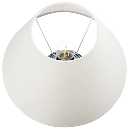 Table Lamp Blue And White Porcelain Base With Hand Painted Floral Design Linen Drum Shade