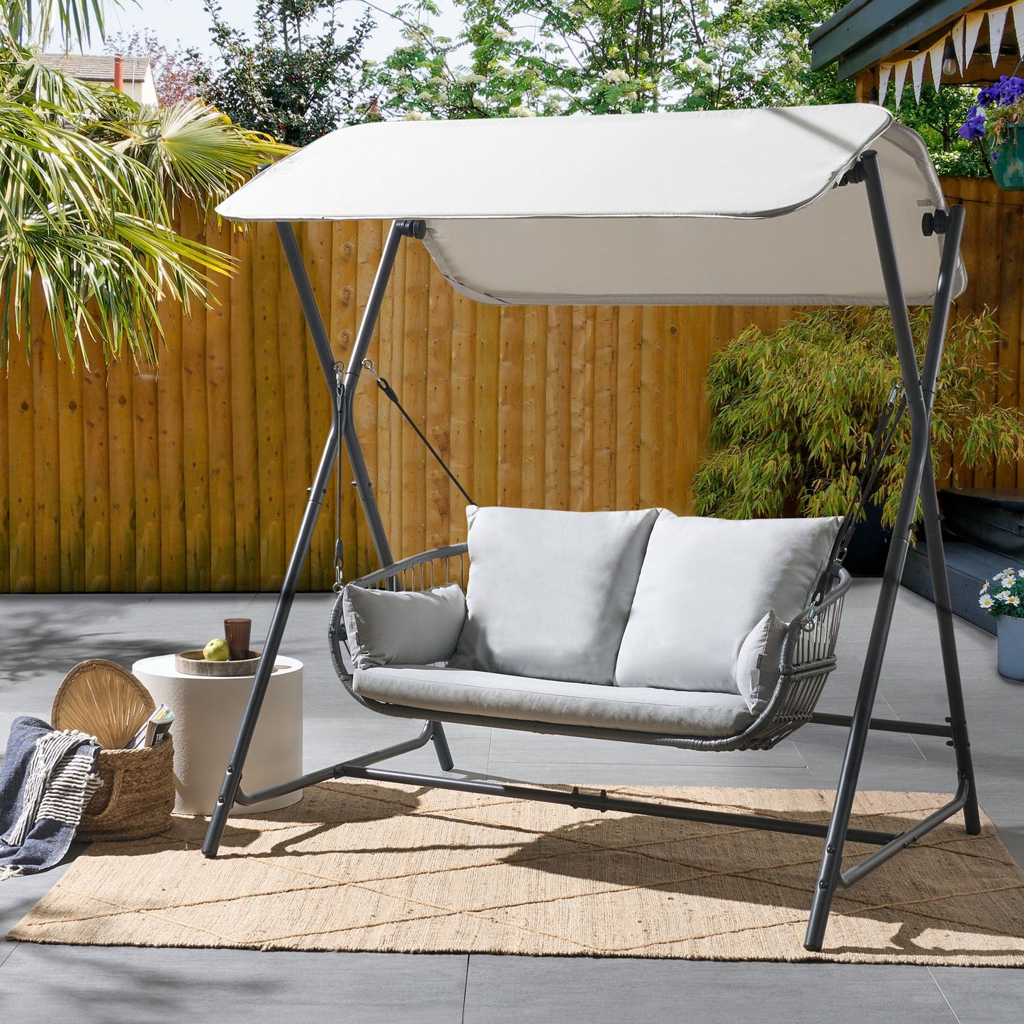 Patio Swing Light Grey Steel Frame 2 Seater