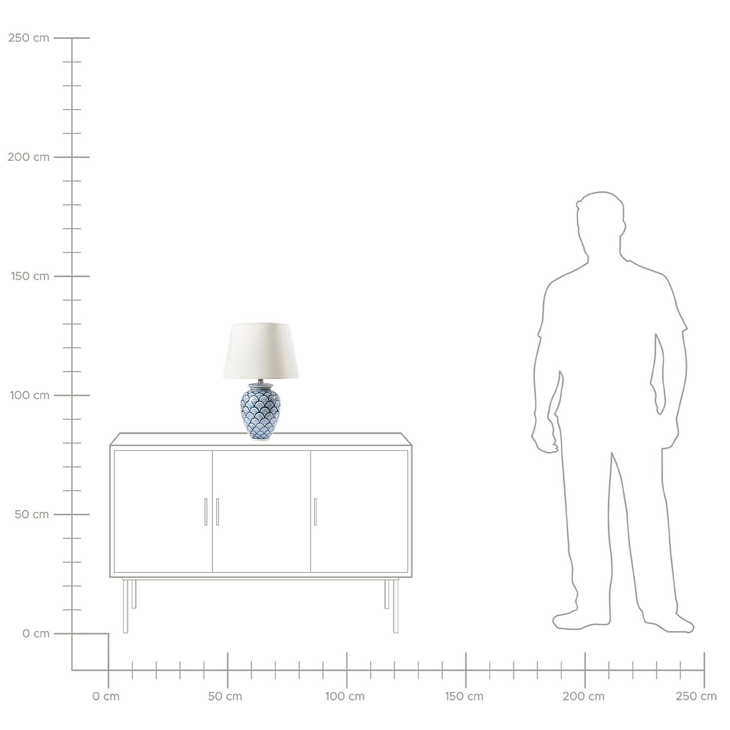 Porcelain Table Lamp With Blue And White Wave Pattern Linen Shade For Living Room And Bedroom