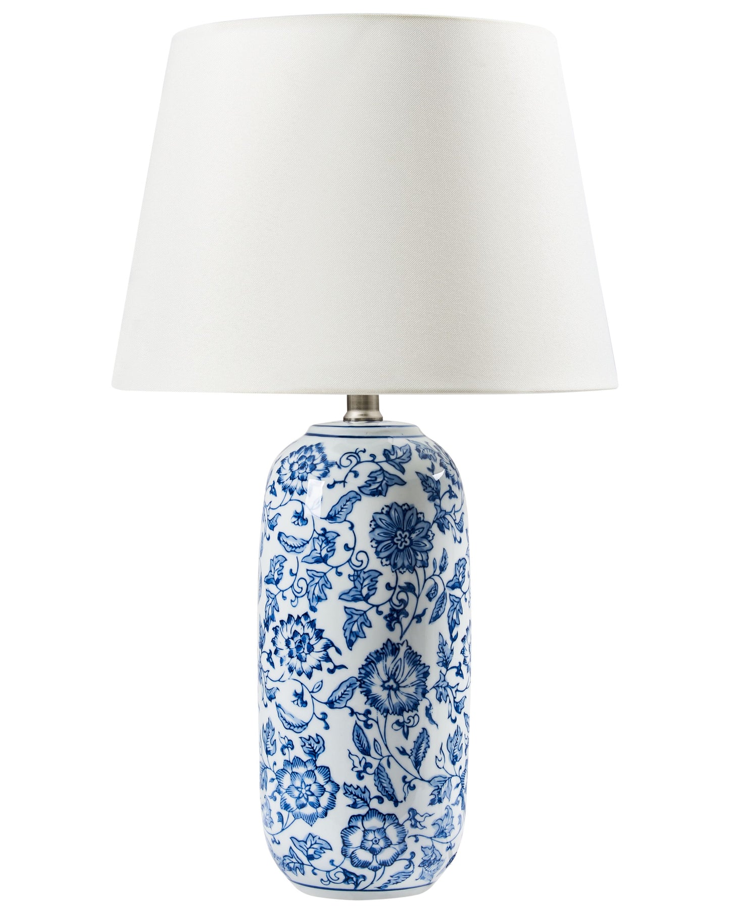 Table Lamp Blue Porcelain Base Linen Shade Floral