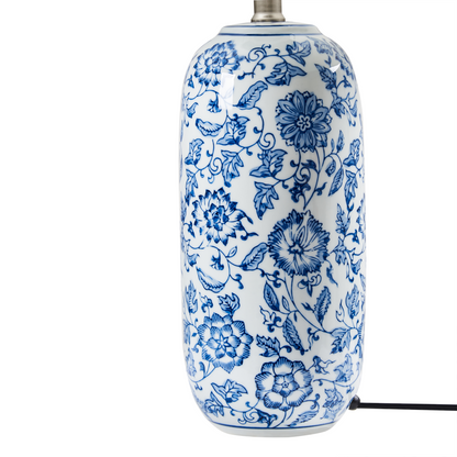 Table Lamp Blue Porcelain Base Linen Shade Floral