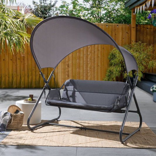 Outsunny Patio Swing 2 Seater Dark Grey Steel Frame Water-Repellent