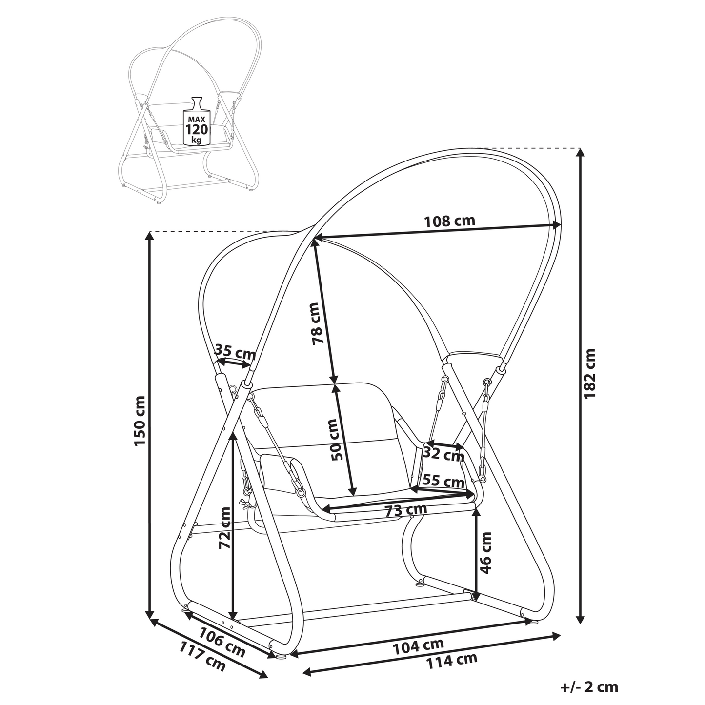 Patio Swing Light Grey Steel Frame 1 Seater