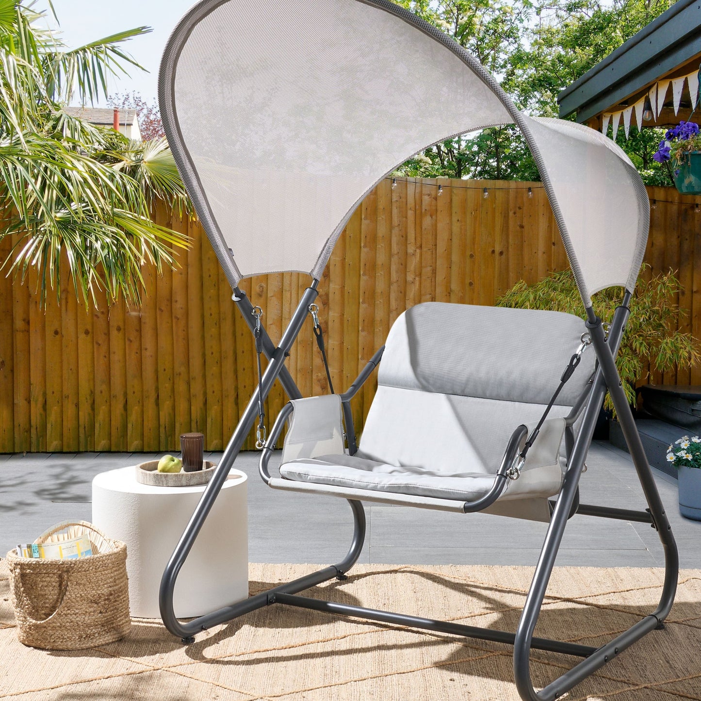 Patio Swing Light Grey Steel Frame 1 Seater