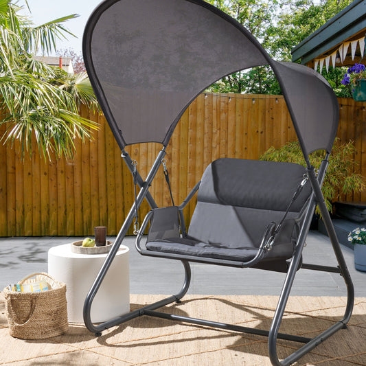 Patio Swing Dark Grey Steel Frame Water Repellent