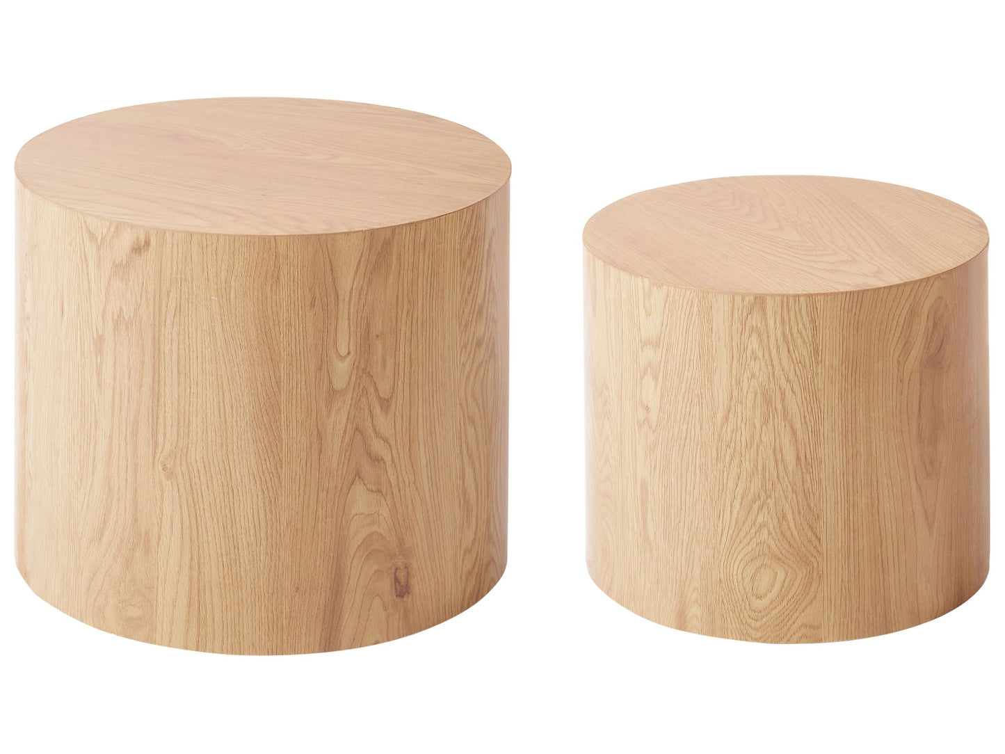 Light Brown Round Wood Coffee Tables Small Medium Set of 2